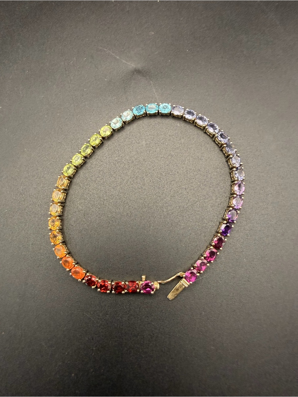Natural Multi Gemstone Tennis Bracelet 925 Sterling Gold Plated Rainbow 8.5”